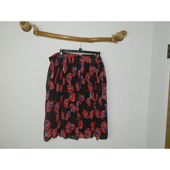 Modcloth Skirt Pleated Floral Poppy Print Chiffon Red Black A-Line Plus Size 2X - Picture 2 of 7